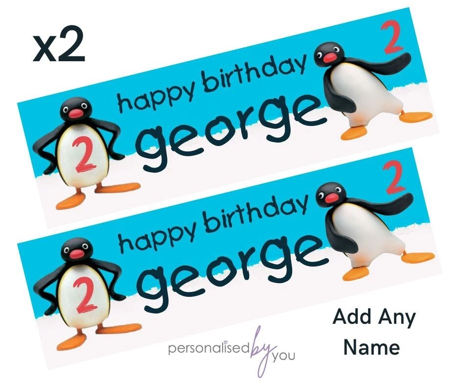 MADVINYL 2 x Personalised PINGU Penguin Birthday Banners LARGE Kids Party Poster BLUE