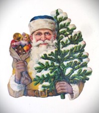 Vintage Santa Clause with Tree  Sack of Toys Die Cut and Embossed Germany