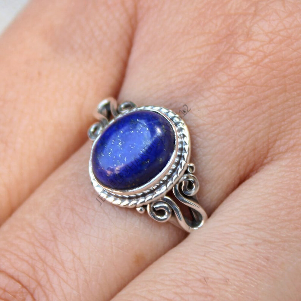 925 Sterling Silver Ring, Natural Blue Lapis Lazuli Gemstone