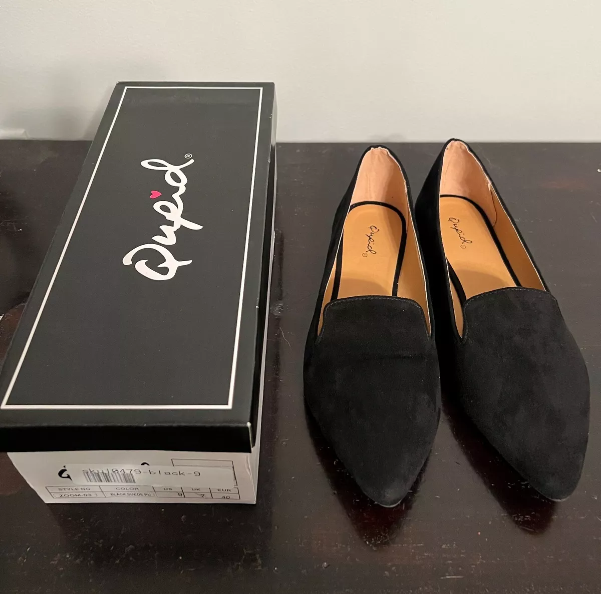 NIB Qupid Zoom 03 Black Vegan Suede Pointed Toe Flats Flat Shoes Sz 9