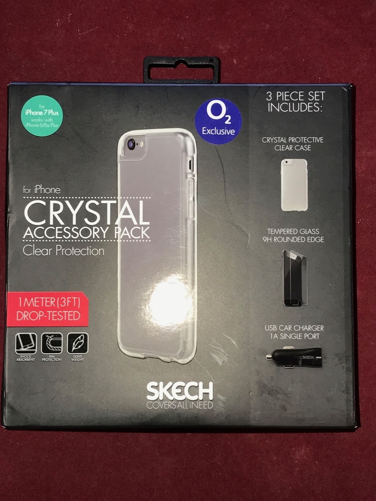 Skech iPhone 8+ 7+ 6s+ & 6+  Crystal Clear Case,Tempered Glass,USB Car Charger