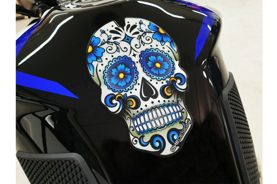 MEXICAN SUGAR SKULL TANK PAD PROTECTOR BLUE FITS HARLEY MADE