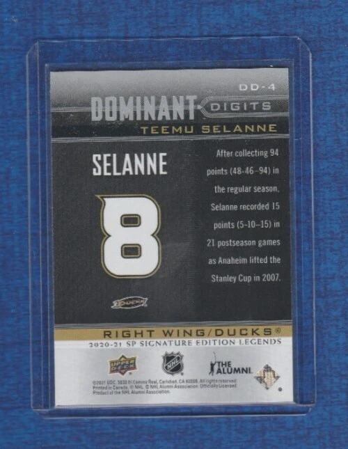 2020-21 SP Signature Edition Legends Dominant Digits # DD-4 Teemu Selanne - Image 2 of 2
