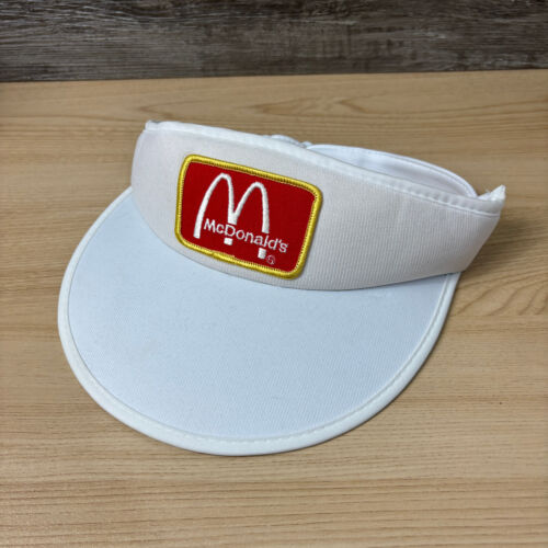 Vintage McDonalds Hat Cap Visor White Logo Patch Employee Adjustable 90s