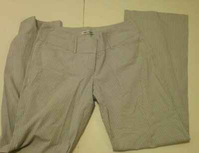 Express Design Studio Editor Pants Grey + Ivory Pinstripe Women's SZ 6  Wide Leg