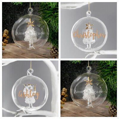 Personalised Luxury Glass Christmas Tree Baubles Decor MRS MR Wedding Gifts