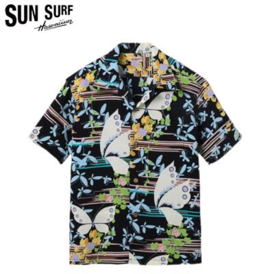 SUN SURF RAYON 2023 FLUTTERING BEAUTY SS39027 BLACK HAWAIIAN ALOHA SHIRT