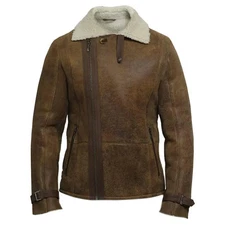 Mens Shearling Aviator Jacket: Genuine Sheepskin Leather B3 Bomber Coat