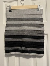 Metallic Silver And Black Striped Body Con Mini Skirt Active Basic Size S