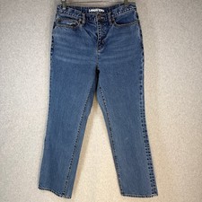 Lands' End Women's Petite High Rise Straight Jeans Size 6 Blue Denim