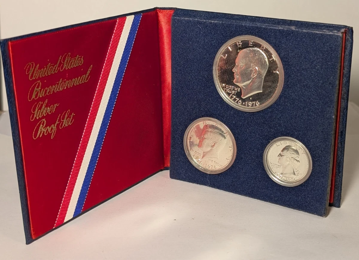 U.S. BICENTENNIAL SILVER PROOF SET 1776-1976 S 3 COINS 40% SILVER