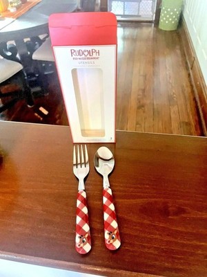 Pottery Barn Rudolph holiday Santa Christmas UTENSIL Plaid party