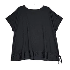 Banana Republic Factory Blouse Black Tie Side Accent Short Sleeves XL Sleek Chic