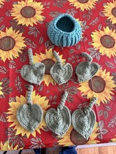 Handmade Crocheted Leaf Heart-Shaped Coasters