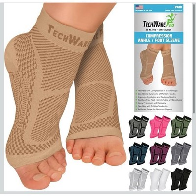TechWare Pro Compression Ankle Foot Sleeve Unisex Size Large/XL Beige New
