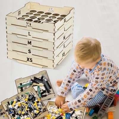 Toy Block Sorter Sifter, 5 Different Size Toy Block Sorting Boxes, Wooden Sto...