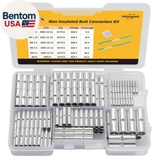 200Pcs Non-Insulated Butt Connectors -Butt Splice Connectors- Mix 24-22, 22-18,