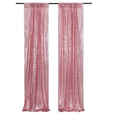 2 PCS 2x8 FT Fuchsia Pink Sequin Backdrop Curtains Glitter Photography Decor