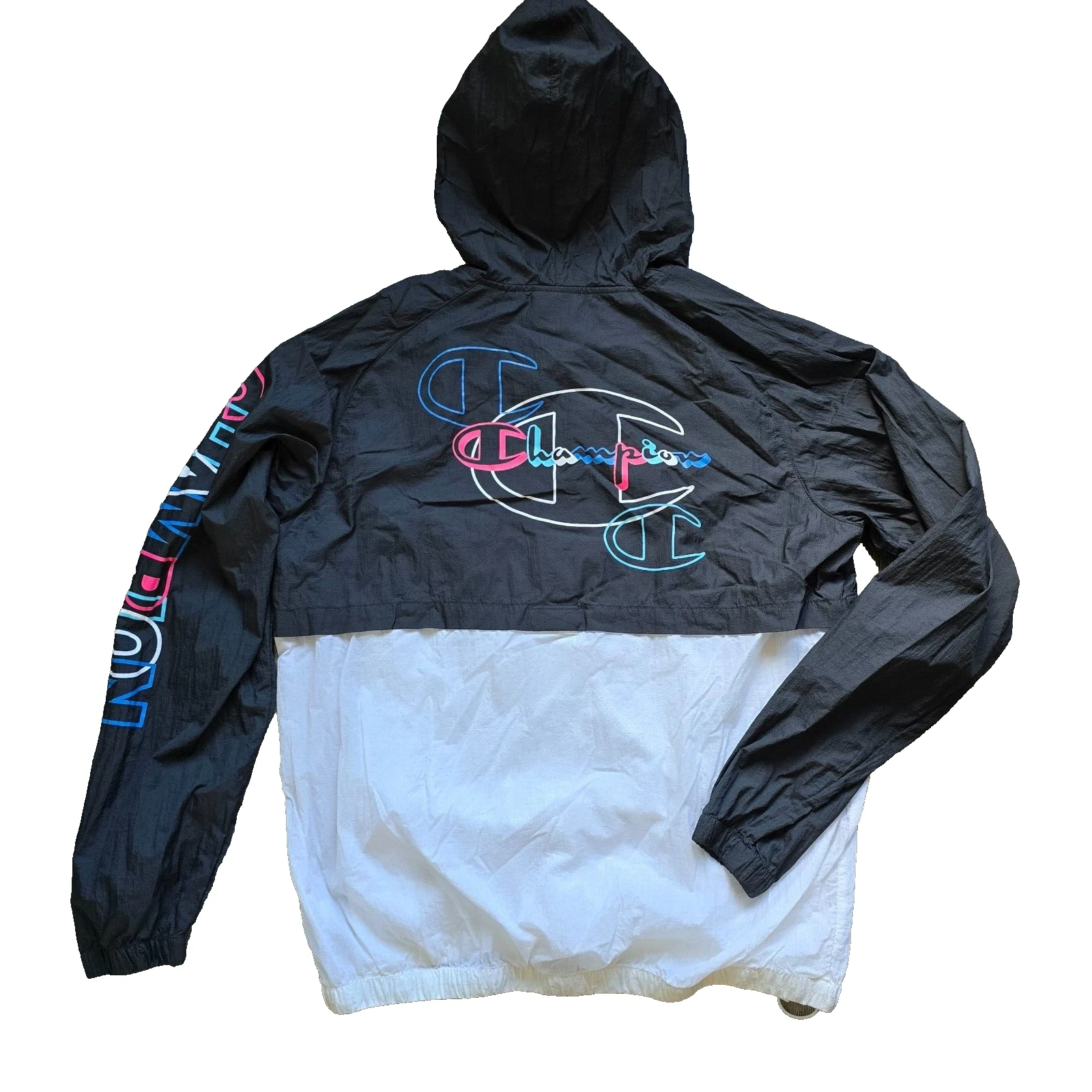 Champion Color Block Packable Mens Extra Large Stadium Windbreaker Jacket Black