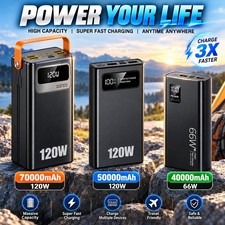 120W 70000mAh Fast External Portable Power Bank Battery Charger For Cell Phone