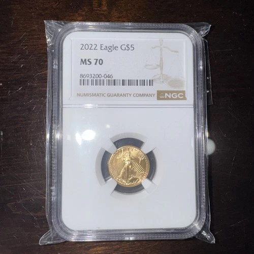 American Eagle 2022 $5 1/10oz Gold Coin MS 70 NGC GRADED BROWN LABEL PERFECT!!