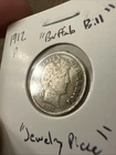 1912 Barber Dime Buffalo Bill Jewelry Piece Antique Vintage Rare!