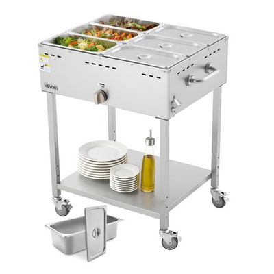 #ad 6 Pan Commercial Propane Steam Table LP Gas Outdoor Soup Warmer with Drain Valv $333.65