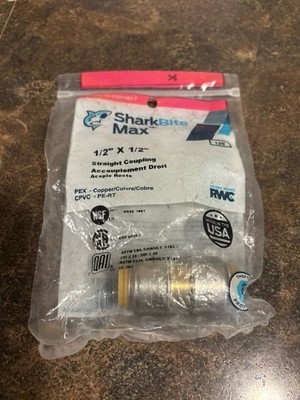 Sharkbite MAX 1/2  x 1/2  Straight Coupling, Push-To-Connect, UR008A