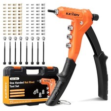 Kerry 9.5" Rivet Nut Tool Kit, One-Handed, with 8 Mandrels  80 Nuts orange
