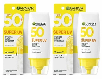 2 x Garnier Super UV Invisible Serum Sunscreen SPF50+ PA++++ Vitamin C 30ml