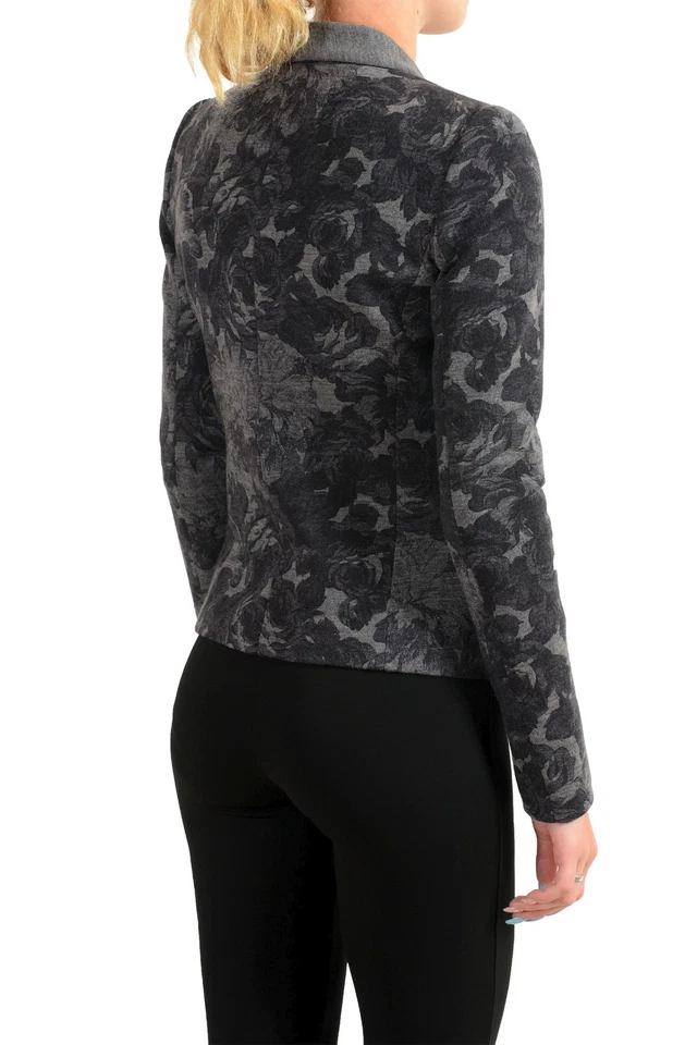 Blazer Just Cavalli Para Mujer Gris Estampado Floral 100% Lana Un Botón EE. UU. S IT 40 Foto 3 de 4