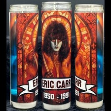Eric Carr KISS Drummer Novelty Prayer Candle Rock Tribute 8" Glass