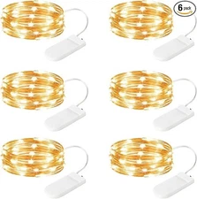 6 Pack Battery Operated Warm White Fairy String Lights with Timer 7ft-20 LEDs
