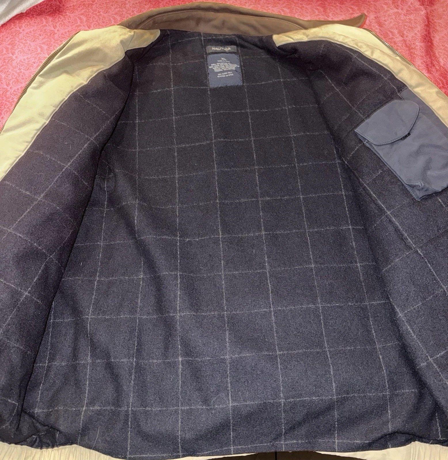 Nautica Men's Bomber Jacket XL Beige/Brown Full Zip Spread Collar Lined Pockets - product detail image 6