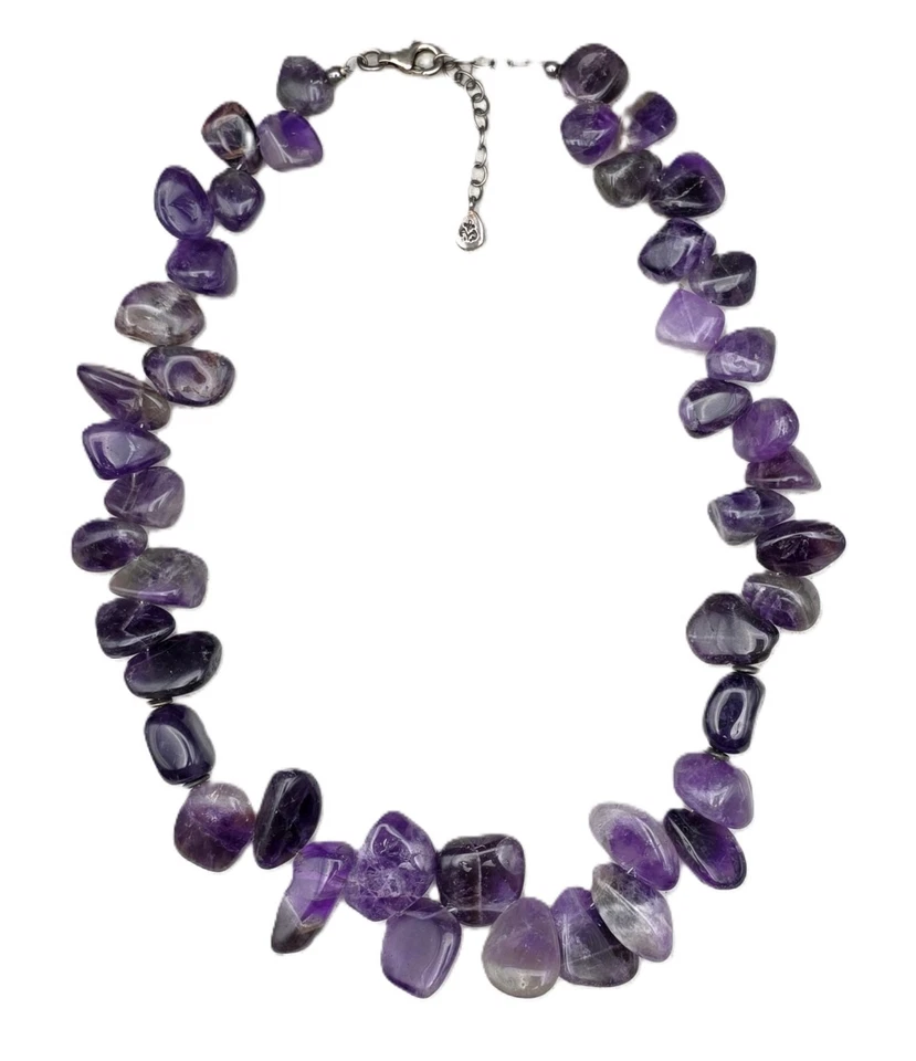 Collar llamativo de plata esterlina y trozo de amatista púrpura pulido Barse 18-20" Foto 4 de 4