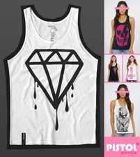 Pistol Boutique Women's White casual DRIBBLE DIAMOND LOGO Sleeveless Vest Top