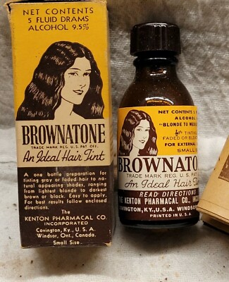 Embossed Small Brownatone Hair Dye Bottle Box Contents Phamplet Covington Ky