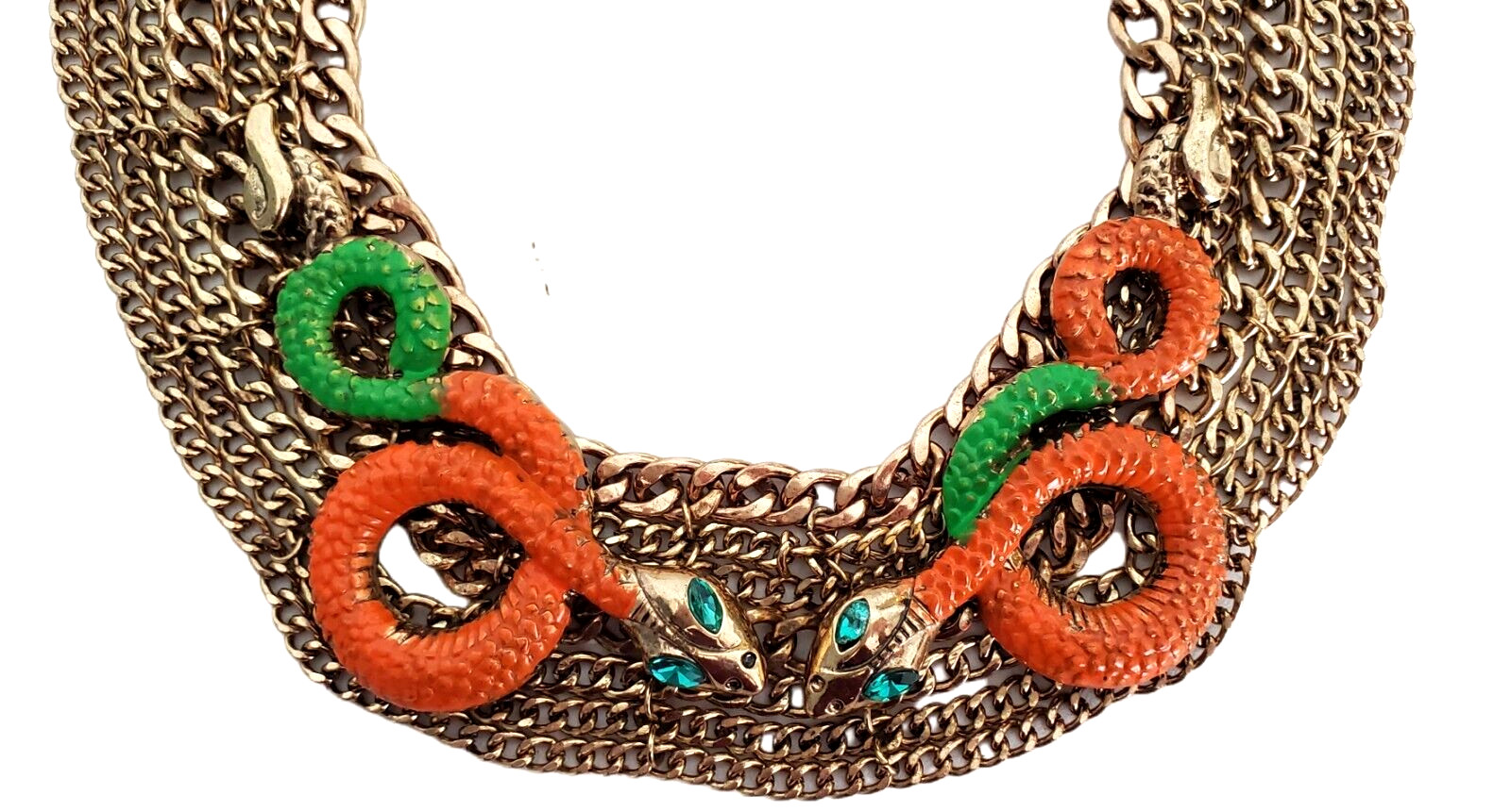 Designer ALDO Double Snake Serpent Heads Rhinestone G… Gem