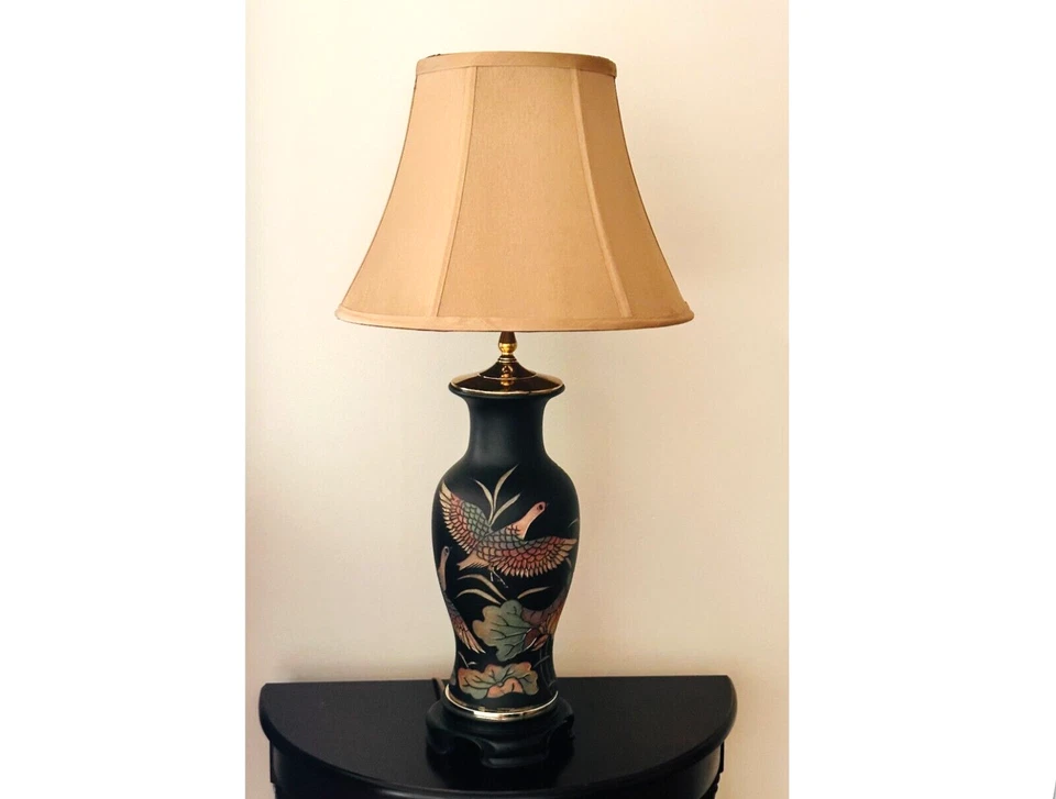 Ceramic Lamp Large With Intricately Etched in Peacocks and Leaves 22"H - Image 2 of 4