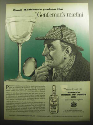 1958 Booth's House of Lords Gin Advertisement - Basil Rathbone probes