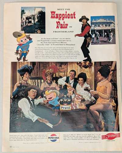 1967 Pepsi Fritos Vintage Print Ad Cola Frito Kid Disney Frontierland Saloon