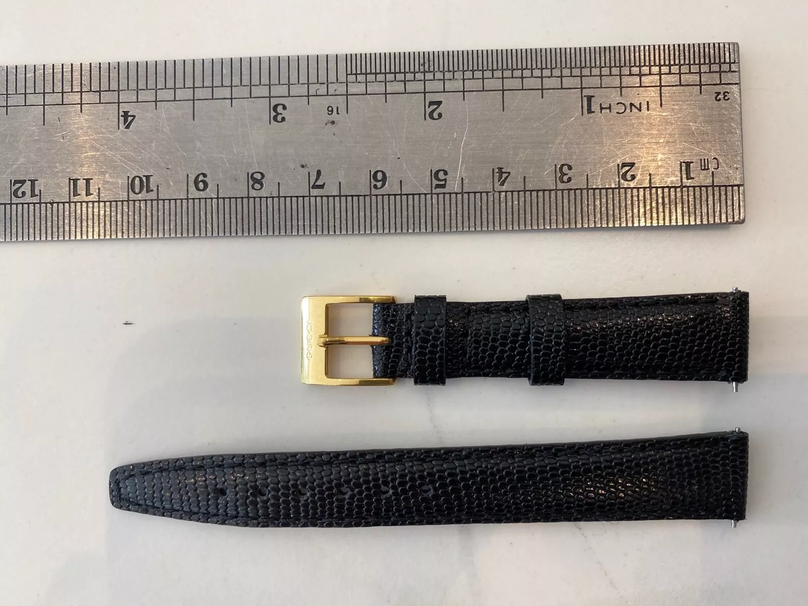 Bracelet Gucci cuir lézard noir 14/12 mm et boucle plaqué or PRIX CONSEILLÉ