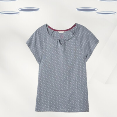 Ex White Stuff Women's Short Sleeve Jacquard Jersey Top In Blue (Defect)
