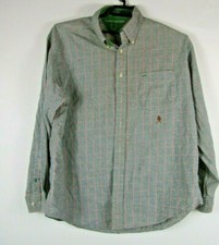 TOMMY HILFIGER XL CASUAL LONG SLEEVE FLANNEL SHIRT CREST LOGO PLAID GREEN ORANGE
