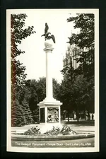 Utah UT real photo postcard RPPC Salt Lake City, Seagull Monument Temple Block