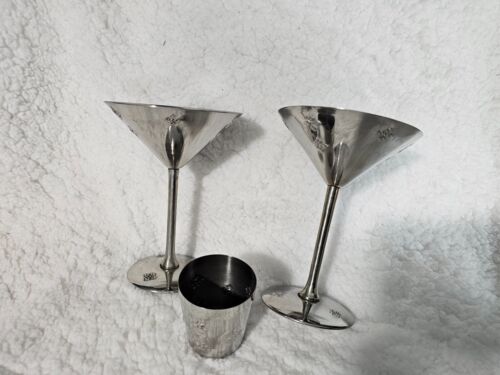 3 teiliges silberfarbenes Martini und Schnapsglas Set aus Indien 2 Gläser & 1 Schnaps