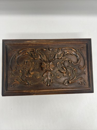 Large Antique Renaissance Revival Carved Letter Box Two Fish Rococo Wood - Picture 2 of 11