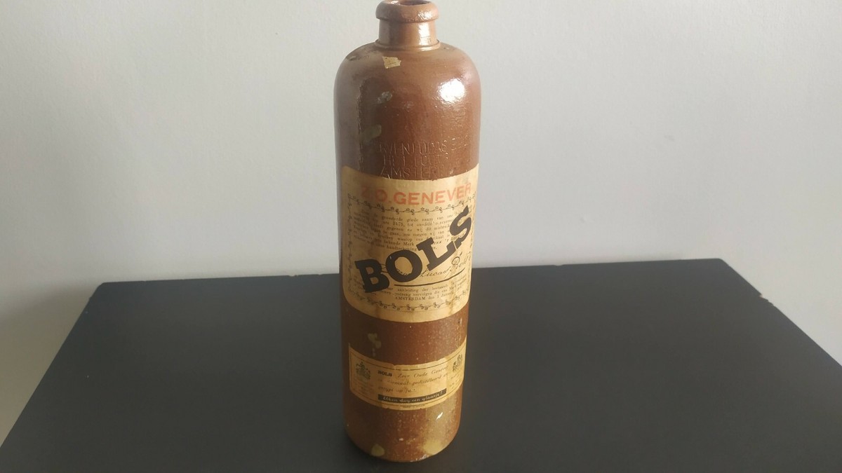 Vintage 1940s. Dutch Bols Bottle Amsterdam Brown Glazed Pottery