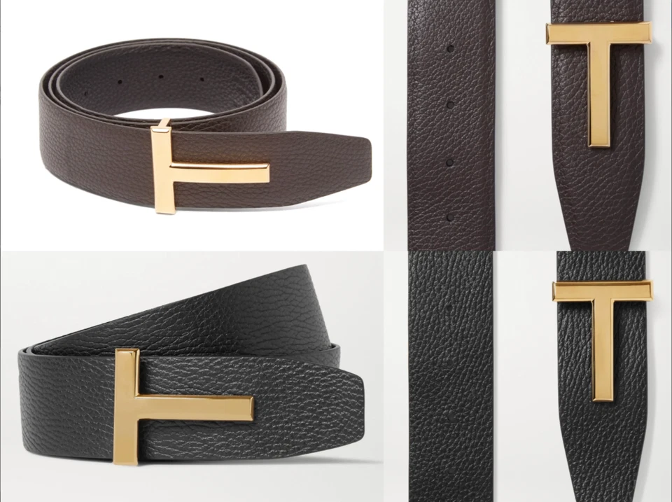 TOM FORD T-LOGO Gold Reversible Grained Leather Belt Wendegürtel Gürtel 100 - Bild 1 von 4