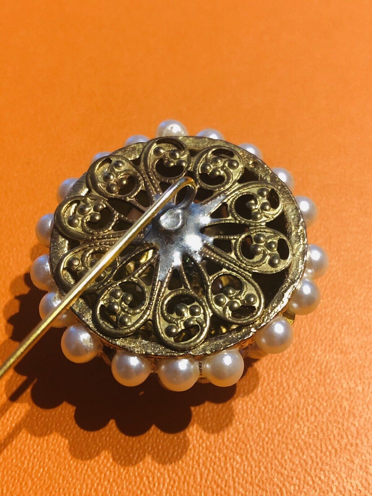 Vintage Faux Pearl Crystal Stickpin Brooch - image 4
